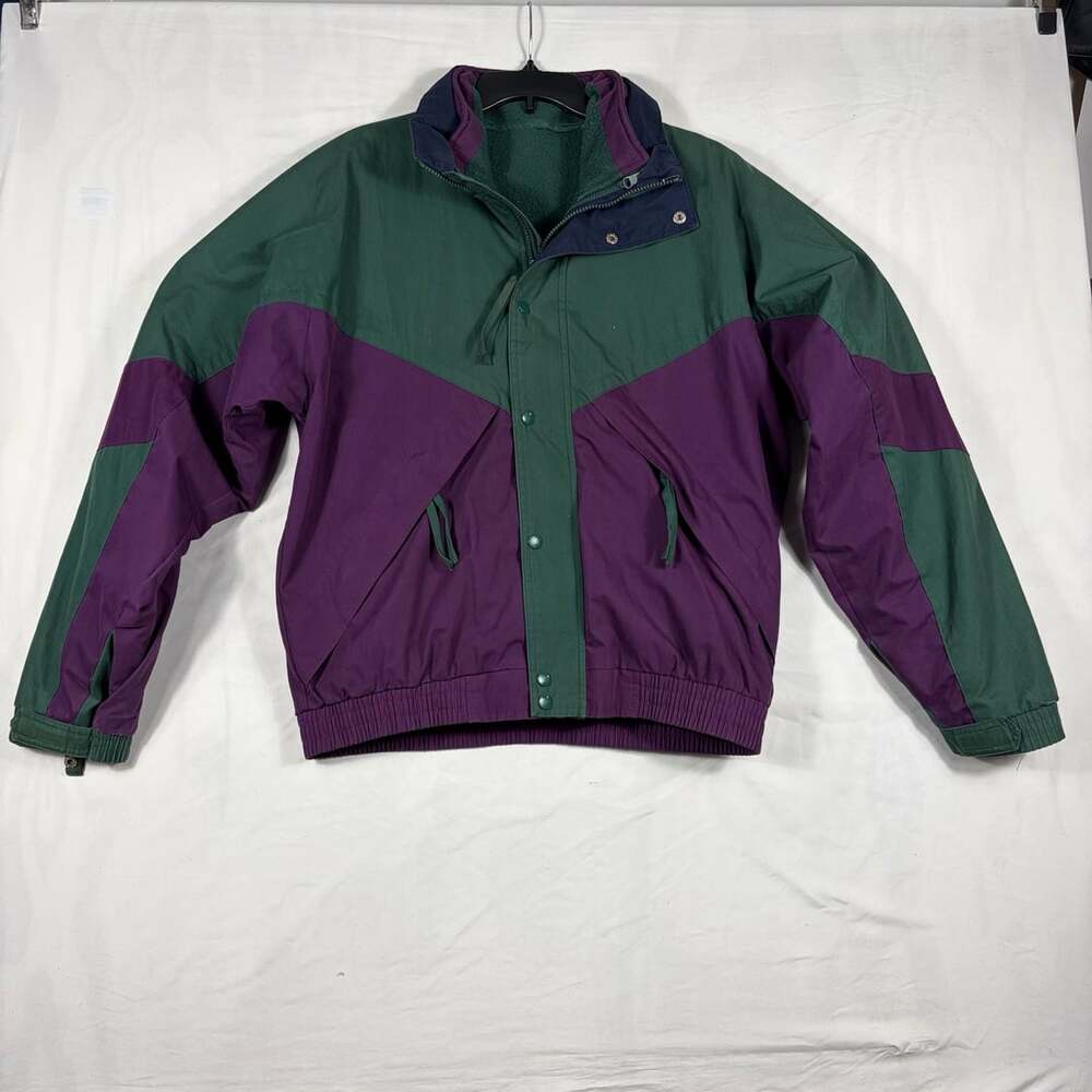 Vintage 90s Colorblock Jacket Green Purple Fleece Lined